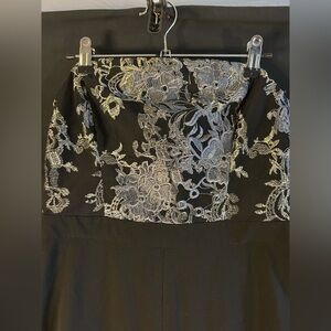 BCBGMaxAzria Black and Silver Strapless Jumpsuit